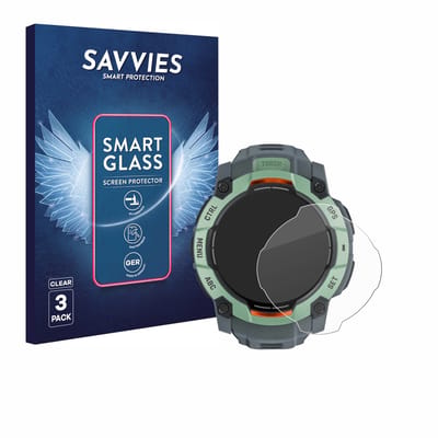 3 Stuks Savvies Screenprotector - geschikt voor Garmin Instinct 3 AMOLED / Solar (45 mm) - beschermfolie glas transparant