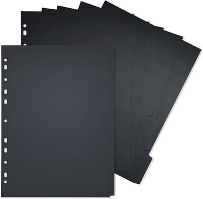 NTHProducts - Foldertabs - Index Divider - 10 Bladen - A4 Formaat - Zwart - Notitieboek Organisatie - Ringbanden - Planner