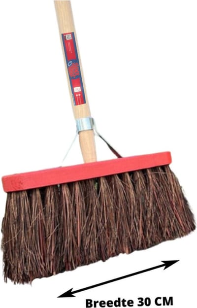 Synx Tools StadsBezem Bassin - 30cm - Rode kap - Straatbezem - Buiten bezem / veger - Schoonmaakartikel - Bezems met steel 150 cm