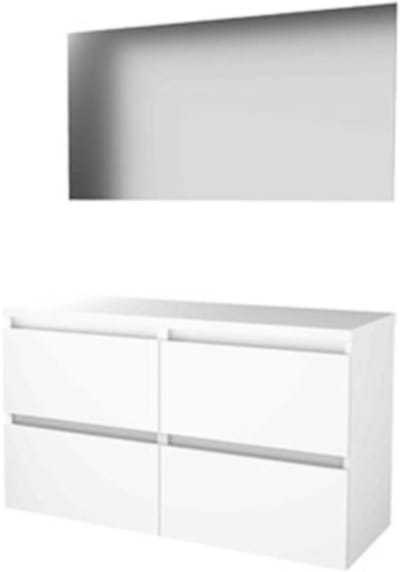 Basic-Line Ultimate 46 Badkamermeubelset - 120 x 46 cm - Greeploos - 4 Lades - Wastafelblad - Spiegel met Indirecte LED Verlichting - Ice White