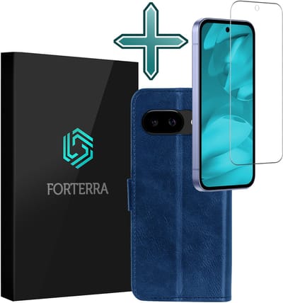 Hoesje Met Screenprotector - Geschikt voor Google Pixel 9a - Luxe Pasjeshouder - Flipcase - Bookcase Portemonee - Flip Case - Kunstleer Book Case - Book Cover - Walletcase - Portemonneehoes - Donkerblauw