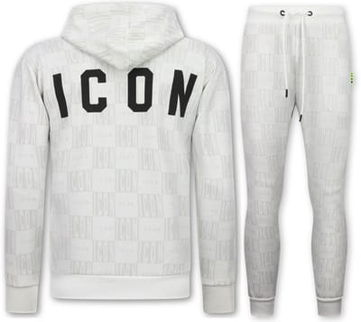 Trainingspak Heren ICON - Tracksuit Heren Twinset - Joggingpak Heren Volwassenen -5837- Wit