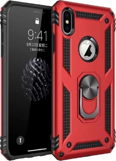 iPhone X/XS Rood Shockproof Militairy Hybrid Armour Case Hoesje Met Kickstand Ring - iPhone X/XS Rood - Extreem Stevige Anti-Shock Hard Rugged Cover Bumper Hoes Met Magnetische Ringhouder - Stevige Shock Proof Backcover - Zwart