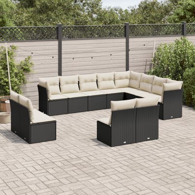 vidaXL - 12-delige - Loungeset - met - kussens - poly - rattan - zwart