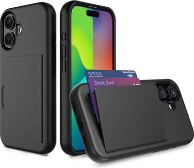 Smartphonica Telefoonhoesje Geschikt voor iPhone 16 sterk TPU met pasjeshouder - TPU strong case with card slot - Zwart geschikt voor iPhone 16