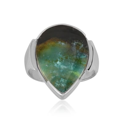 Cavill - Zilveren Ring - 925 Sterling Zilver - 6,55 ct Peervormige Geopaliseerd Hout Opaal - Elegante Dames Cabochon Ring Maat 17-20