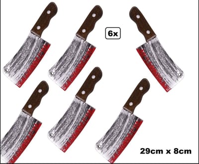 6x Hakmes met bloed 29 cm - PVC - Kapmes halloween horor creepy griezel thema feest