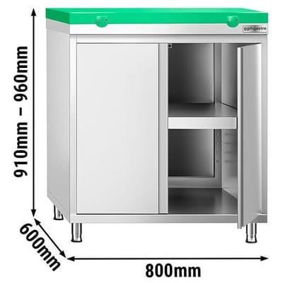 GGM Gastro Edelstahl Arbeitsschrank PREMIUM - 800x600mm - mit Flügeltür inkl. Schneideplatte Grün