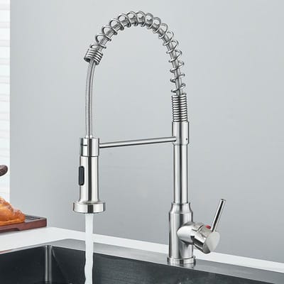 Robinet de cuisine à tirette, poignée unique, mitigeur d'eau froide, pivotant à 360°, buse double fonction, robinet d'évier de cuisine, grue gray