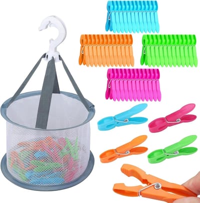 Wasknijpers Met Mand, Wasknijpers Zonder Print, Laat Geen Sporen Achter, Draagbare Opslag, Voor Kleding, Handdoek En Sokken (Groen, Blauw, Oranje, Roze)