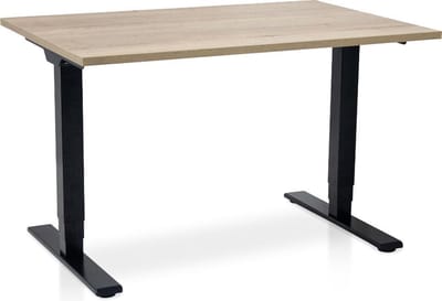 Zit-sta bureau elektrisch verstelbaar - MRC COMFORT NEN-EN 527 | 120 x 80 cm | frame zwart - blad robuust eiken | 130 cm hoog | 100KG draagvermogen
