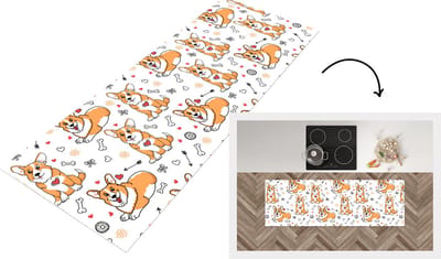 Keukenloper - Loper keuken - Hond - Corgi - Patronen - 150x50 cm - Keukenloper vinyl