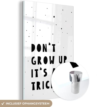 MuchoWow® Glasschilderij 120x180 cm - Schilderij acrylglas - Quotes - Don't grow up it's a trick - Baby - Sterren - Kinderen - Foto op glas - Schilderijen