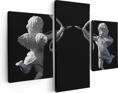 Artaza Canvas Schilderij Drieluik Valentijns Engelen - Cupido - 90x60 - Foto Op Canvas - Canvas Print