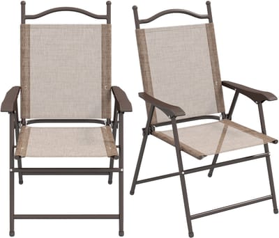Set van 2 klapstoelen voor in de tuin met armleuningen en zitting van ademend textiel, bruin