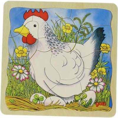 GOKI Puzzel - Kip - 44 Stukjes - 4 Lagen - 20X20X1,5Cm - Hout - 3 Jaar