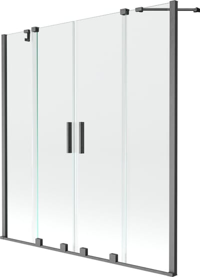Mexen Velar Duo badwand 2-delige schuifwand 150 x 150 , transparant, geborsteld gun gray - 896-150-000-02-66