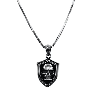 60cm x 3mm Jasseron-ketting + Schedel Hanger Heren - Gepolijst RVS - Ketting met Grote Schildhanger met 3D-Schedelkop