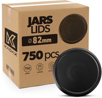 KADAX schroefdeksels, diameter 82 mm, 750 stuks, set metalen twist-off-deksels, vervangende deksels voor inmaakpotten, jampotten, honingpotten en potten met schroefdeksel (matzwart)