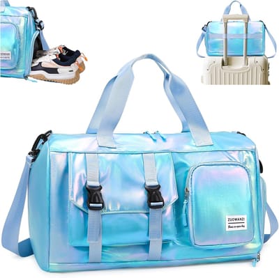 Opvouwbare Sporttas voor Dames met Schoenenvak en Waterdichte Zak - Lichtgewicht Gymtas voor Reizen, Sport en Zwemmen, Blauw