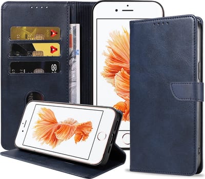 Geschikt voor iPhone 6/6s Plus Telefoonhoesje Kunstleer met Magnetisch lipje en Pasjeshouder Book Case met Klepje - Blauw - Smartphonica geschikt voor iPhone 6/6s Plus