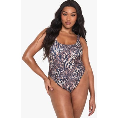 boohoo Dames Plus Swimwear Essentials Luipaard Vierkante Hals Badpak | Luipaardprint | Maat: 50