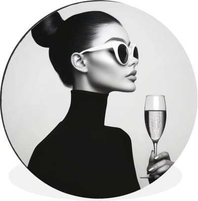 WallCircle - Wandcirkel - Muurcirkel - Vrouw - Champagne - Modern - Aluminium - Dibond - 30x30 cm - Binnen en Buiten