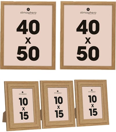 Atmosphera Fotolijstjes Classico - set 7x stuks - 1x 40 x 50 cm/6x 10 x 15 cm - naturel - Hout