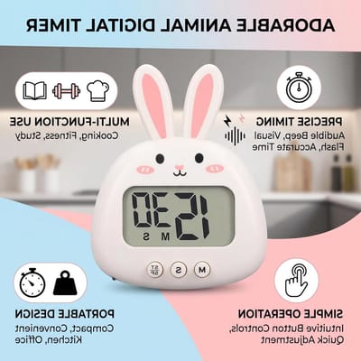 Schattige digitale LED afteltimer met cartoon dierenontwerp, nauwkeurige timing, multifunctionele timer voor keuken, klaslokaal en huiswerk