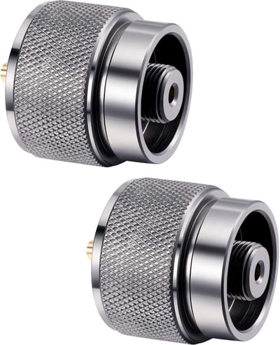 Daity 2-delige set - Adapter voor campingfornuis - lange gasflesadapter voor kooktoestellen met gesplitste kop (zilver)