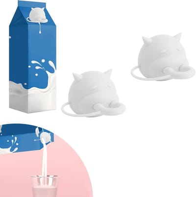 2 Stuks Silicone Melk Carton Deksel, Levensmiddelenveilig en Lekvrij Melkuitgietstuk voor Creatieve Cadeaus en Keukenaccessoires