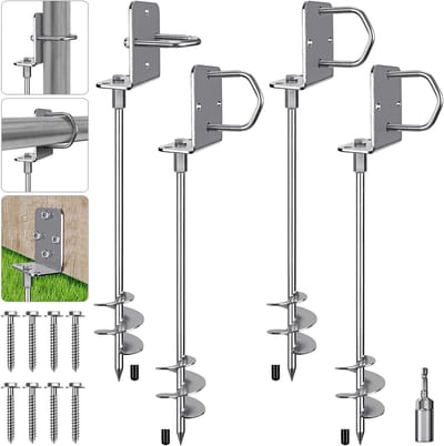 Heavy duty 30 inch trampoline pegs met 3 inch brede spiraal grondankers, volledig gelaste aardeankers, set van 4 voor optimale stabiliteit en veiligheid