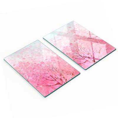 Geharde multifunctionele decoratieve glazen borden met kersenbloesemmotief, 2x40x52 cm