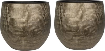 Ter Steege Plantenpot/bloempot - Set van 2x stuks - keramiek - metal goud - 31 x 28 cm