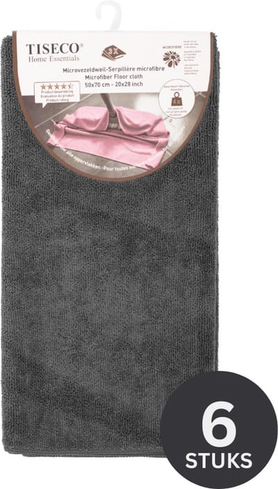 Tiseco Home Studio - Microvezeldweil ESSENTIALS - SET/6 - 85% PE, 15% PA - microvezel - ultra-absorberend - sneldrogend - duurzaam materiaal - 50x70 cm - Donkergrijs