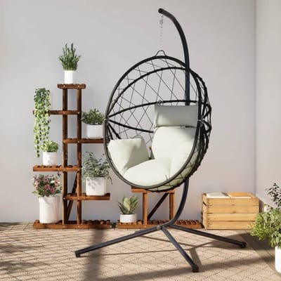 Hangstoel met standaard - Eivormige stoel - Ontspannen in huis - Stevig stalen frame - 197 cm hoog - Beige
