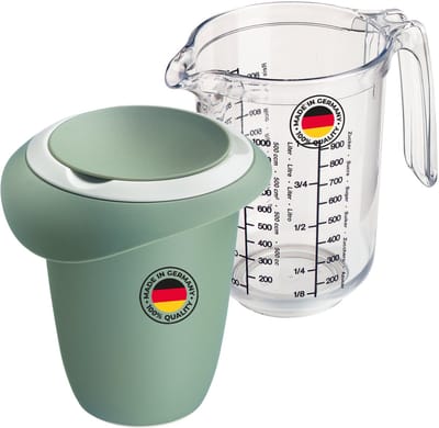 Westmark mengkom (1 l) en maatbeker "Gerda" (1 l) – Mengkom met spatbescherming en rubberen ring – Maatbeker met schaalverdeling en antislipvoet – Mintgroen/wit/transparant