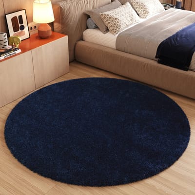 Tapiso Essence Vloerkleed Navy Hoogpolig Shaggy Woonkamer Tapijt Maat- 80x80