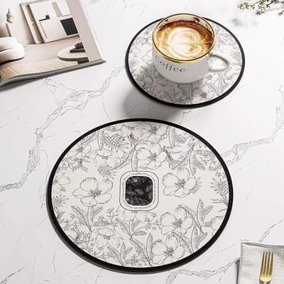Sous-verre Rond de Luxe Rétro Américain Tapis Isolant Résistant à la Chaleur Tapis pour Casserole Assiette Bol Set de Table Absorbant Séchage Rapide Tapis d'Égouttage Tasse à Thé Diameter 15cm gray