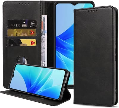 Smartphonica Telefoonhoesje geschikt voor Oppo A57 / A57s / A77 kunstleren Hoesje met Magnetische sluiting en Pasjeshouders Book Case met Klepje - Zwart geschikt voor Oppo A57 4G;Oppo A57s;Oppo A77