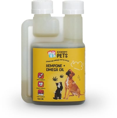 Excellent Pets Hennep + Omega 3-6 Olie 100 ML - Hennepzaadolie - Ondersteunt Algehele Gezondheid, Gewrichten, Darmwerking & Vacht - Weerstand Honden en katten supplementen - HempOne + Omega Oil