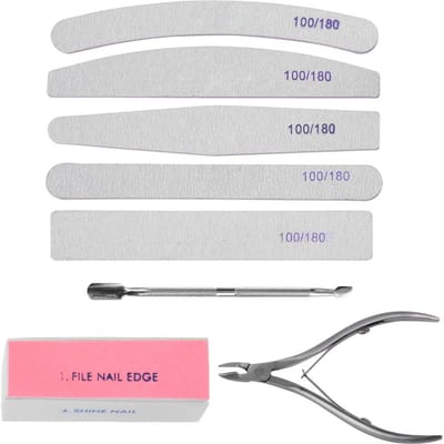 Professionele Nail Art Manicure Pedicure Gereedschapsset Nagel Schuur Spons Vijlen Buffer Polijster white