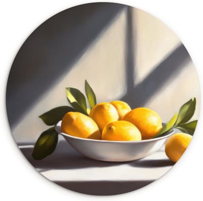 WallCircle® Wandcirkel 60x60 cm - Muurcirkel Citroenen - Stilleven - Geel - Muurdecoratie woonkamer - Wanddecoratie keuken - Kamer decoratie accessoires - Ronde schilderijen