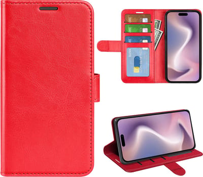 MobyDefend Hoesje - Geschikt voor iPhone 16 Pro - Wallet Book Case (Sluiting Achterkant) - Rood