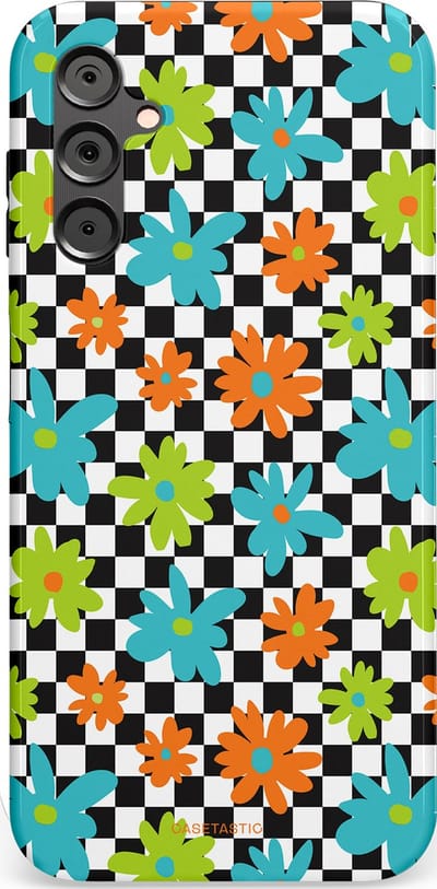Casetastic Hoesje Geschikt voor Samsung A14 (5G/4G) - Stijlvolle Beschermende Duo-layer Case - Retro Bloem Power