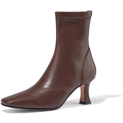 Bottes Stretch en Flock Hiver Bottines Slip-On Mode Bout Pointu Bottes Femme Talon Fin Fait Main Tissu Stretch Chaussures Femme 35 marron