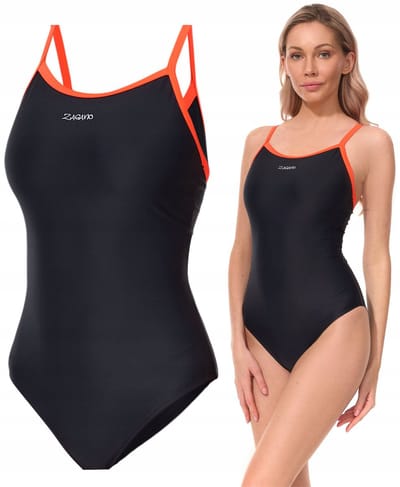 ZAGANO - Badpak dames - Sneldrogende - Sport zwempak - Strandpak damen - Maat 36 - zwart / oranje
