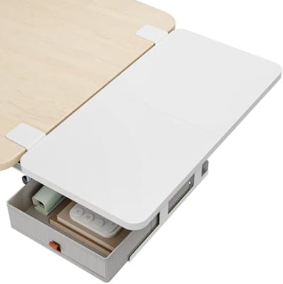 Ergonomische Bureauverlenger met Opbergladen en Toetsenbordplank - Bureauuitbreiding voor Thuis en Op Kantoor, Wit 600 x 300 mm