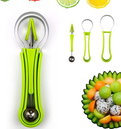 4 in 1 Fruit Tool Set voor Fruitdecoratie, Watermeloenbal Snijder, Meloen Lepel en Schiller voor Keuken en Fruitwinkels