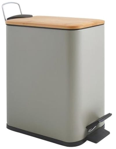 Pedaalemmer van staal en bamboe, 5 liter, taupe